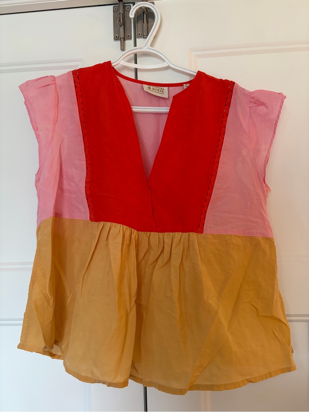 Scotch & Soda Colorblock V-Neck Tunic in Red, Pink & Tan